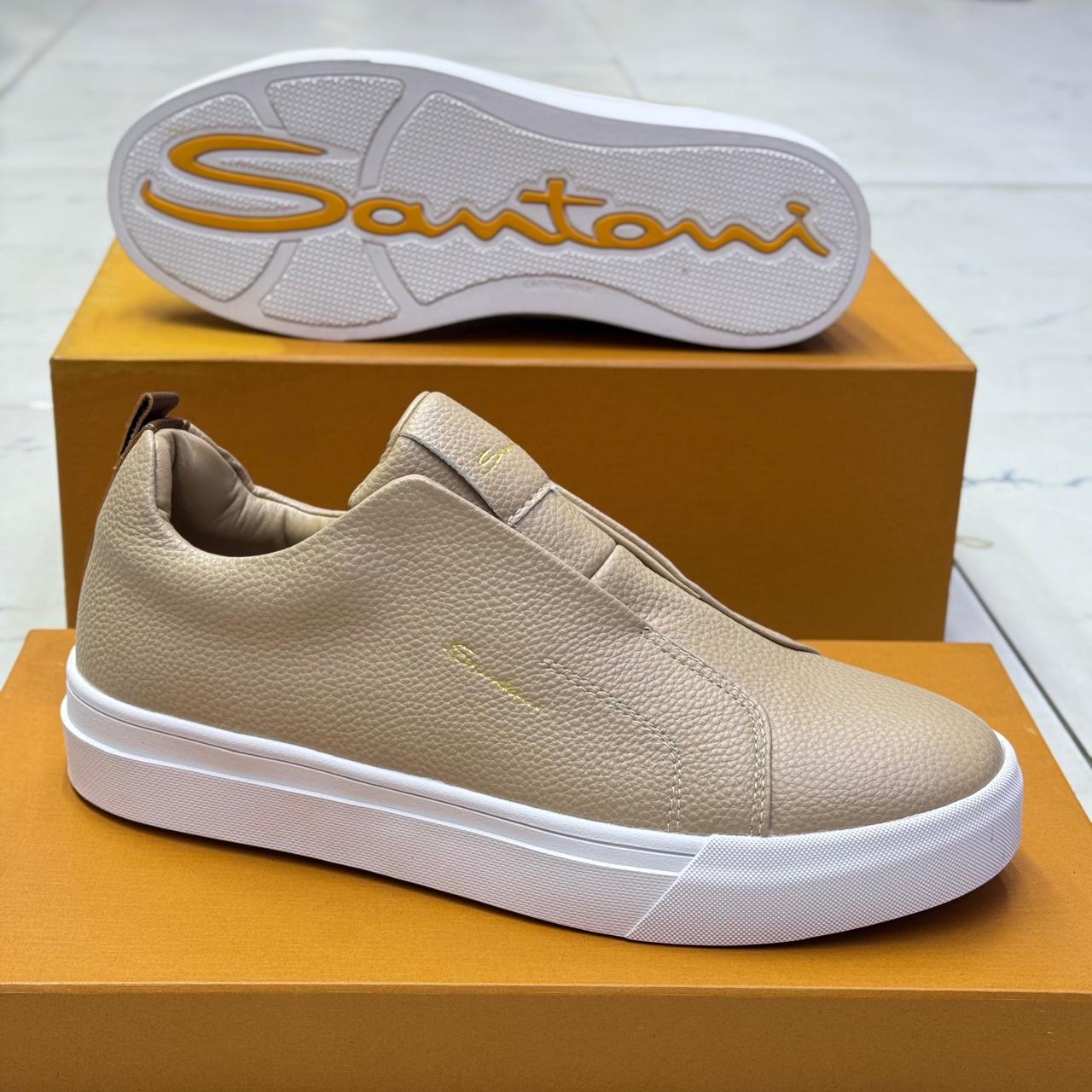 Santoni Beige Men’s Slip-On Shoes –