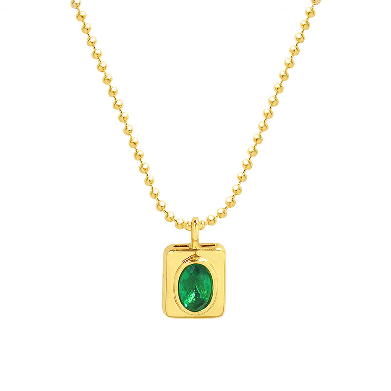 Trendy Jewelry Green Stone Women Chain Necklace – Stainless Steel 18K Gold Plated